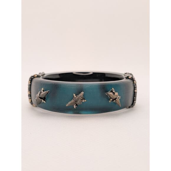 Alexis Bittar Blue Hinge Rhinestone Lucite Triangle Stud Bracelet Size 7.25" - Picture 1 of 6